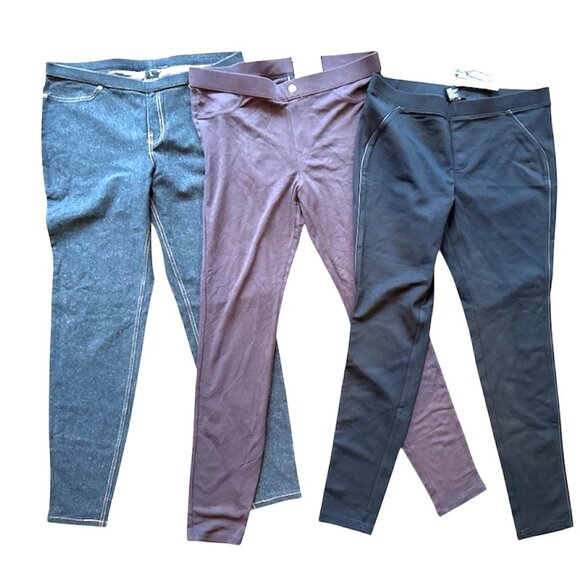3 Pairs of New HUE Leggings Brown Black Denim - Picture 1 of 7